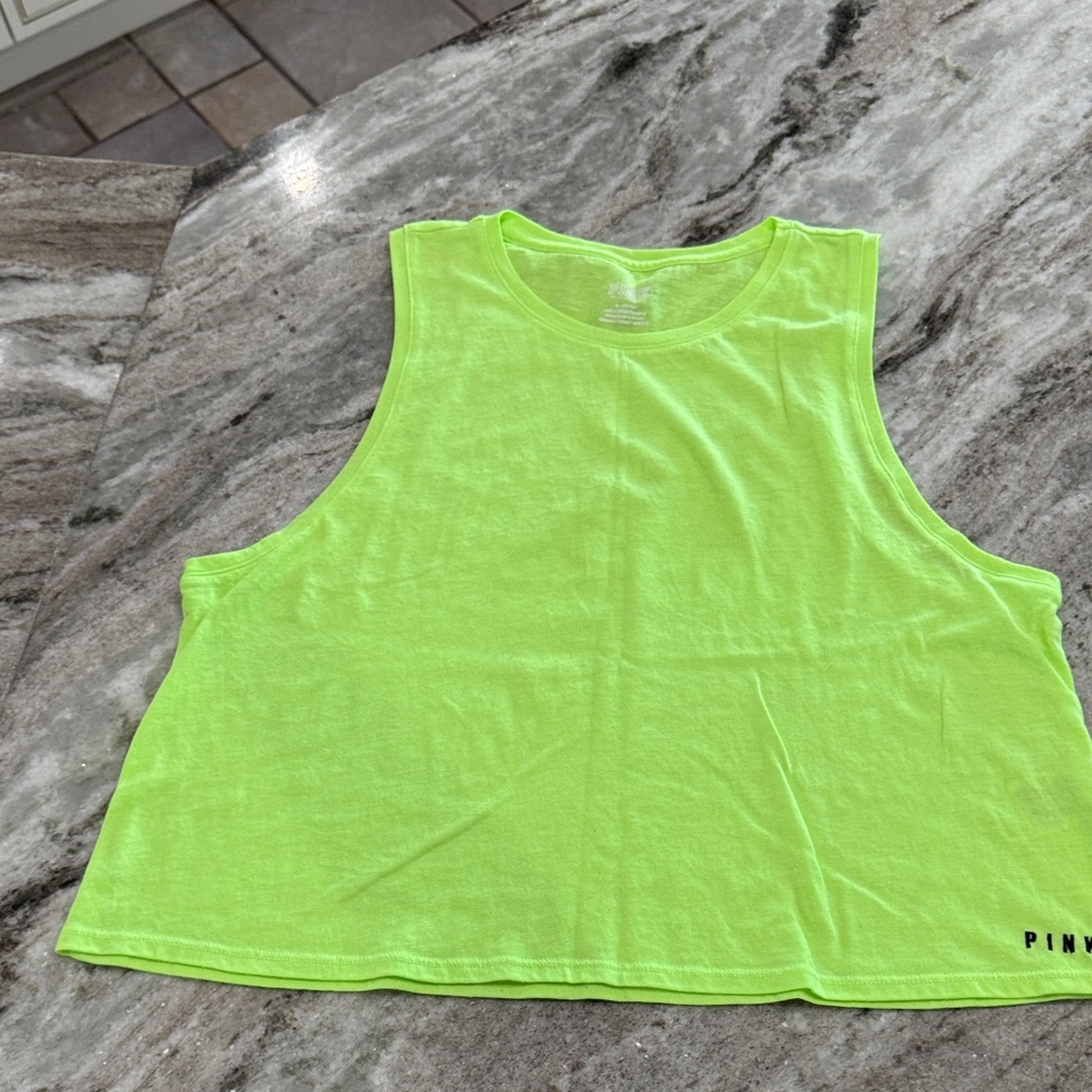 PINK neon Green Sleeveless Crop Tank Top.